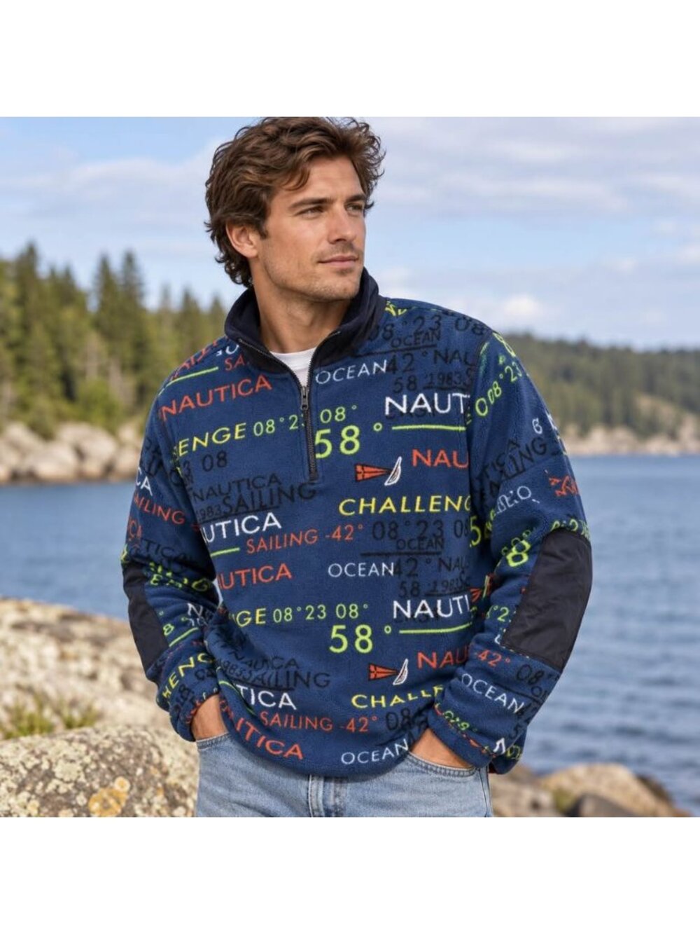 Vintage Nautica Men’s All-Over Print Fleece – XL